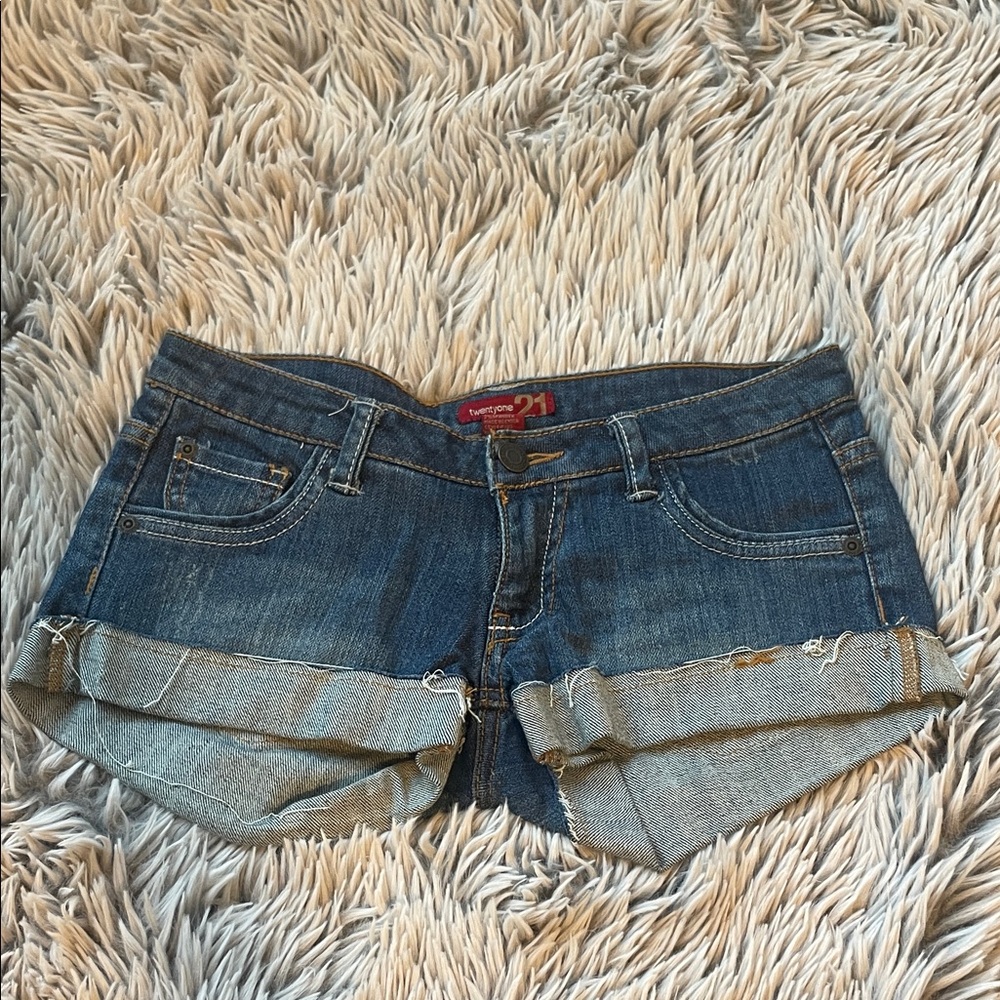 Forever 21 Dark Blue Cuffed Denim Shorts